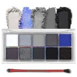 10 Color Eyeshadow Palette Makeup - Matte Shimmer Glitter Eye Shadow, Ultra-Blendable, High Pigmented, Black Gray Blue Smokey Eyeshadow Palette with Professional Brush